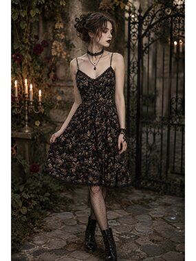 Reformed Floral Slip Dress Black Lace Trim Button Front Tie Back Size Medium